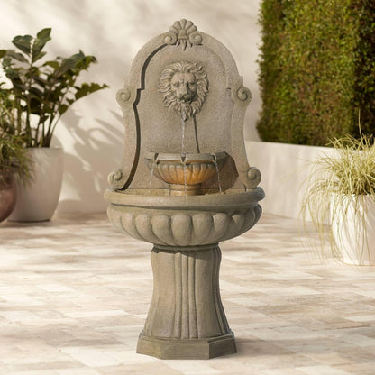 Royal Savanna Lion 58" High Large Italian Indoor Outdoor Decor Faux Stone Floor Fountain with Light LED Tiered Standing Basin Water Feature for Outside Garden Patio Yard Backyard - John Timberland