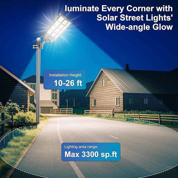 Super Bright 8000W 𝙎𝙤𝙡𝙖𝙧 𝙎𝙩𝙧𝙚𝙚𝙩 𝙇𝙞𝙜𝙝𝙩| Waterproof IP67 | Snow and Lightning Protection | Zero Electricity Cost | Ideal for Outdoor Parking Lots|1-Pack