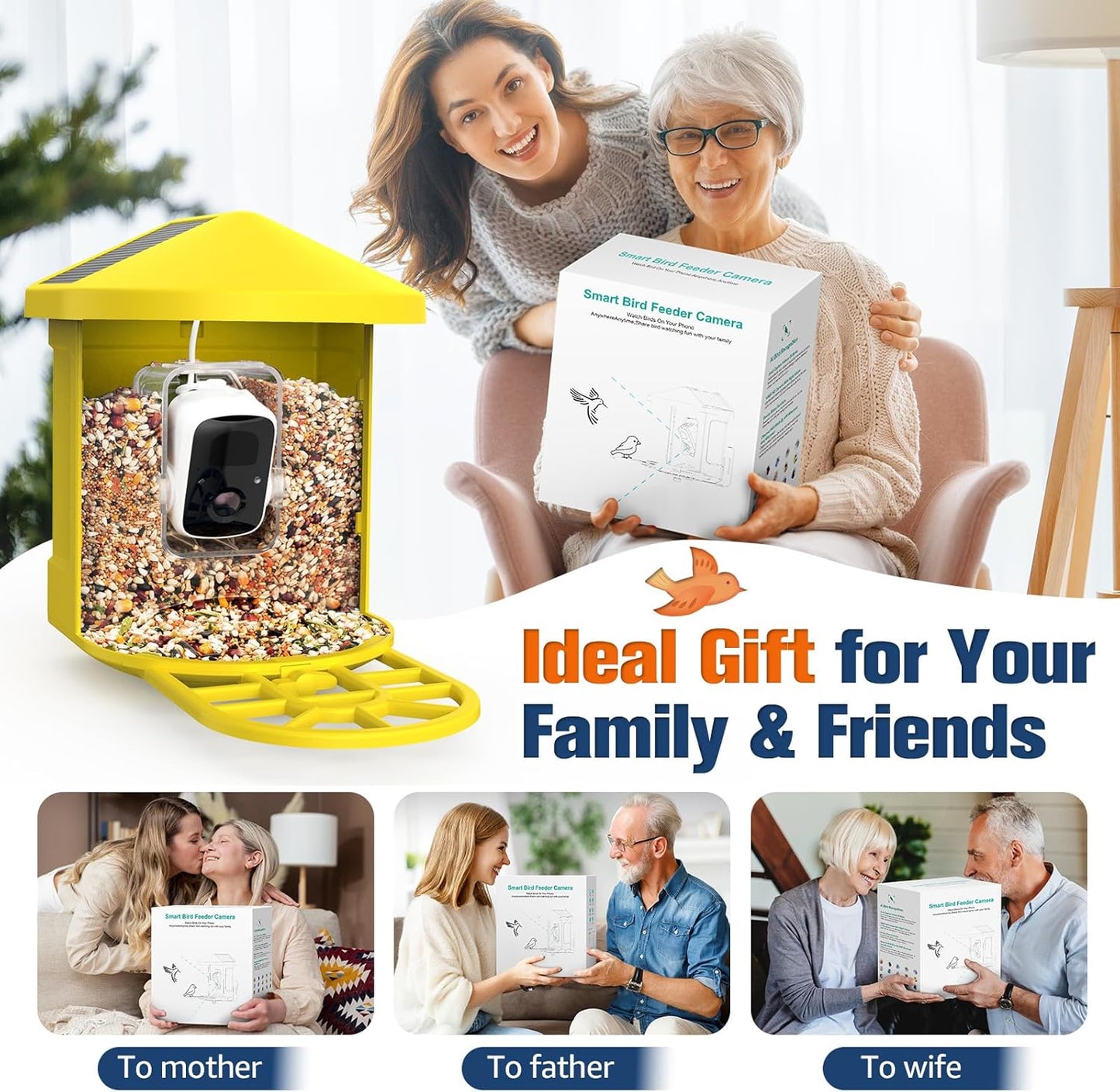 PeckCam® Bird Feeder with Camera with AI Identify 10000+ Birds Species, 3 Solar Panels, 2K Live View, Instant Arrival Alerts, Smart Bird House with Cam, Gift for Bird Lovers