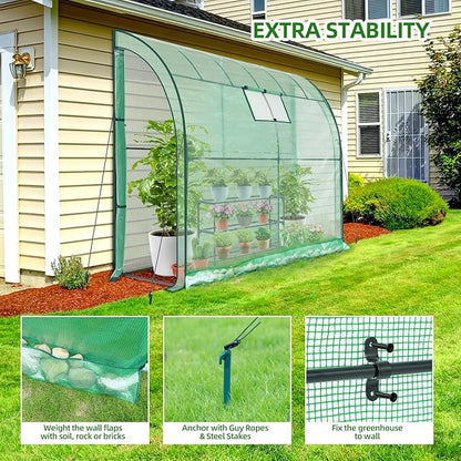 Lean-to Greenhouse with 3-Tier Shelves: Ohuhu Portable Walk-in Wall Mounted Green House with Mesh Windows, 79"x39"x83" Large Greenhouses with 2 Roll-Up Zipper Doors Reinforced Structure for Outdoors