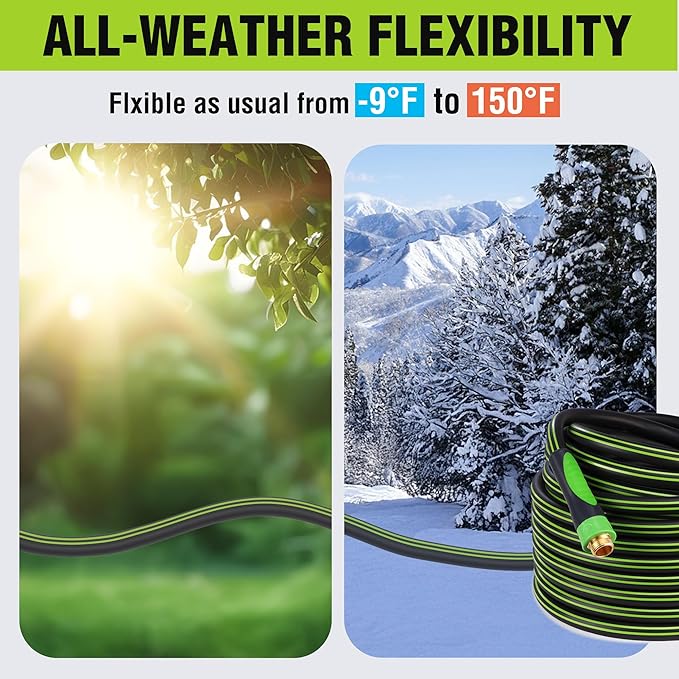 WORKPRO Hybrid Garden Hose 5/8 in.x 100ft, Water Hose Heavy Duty, Flexible, Lightweight Hybrid Rubber Hose with Rotary Handle, 3/4" Solid Brass Fittings, Outdoor Watering Hose for Lawn, Garden & Yard