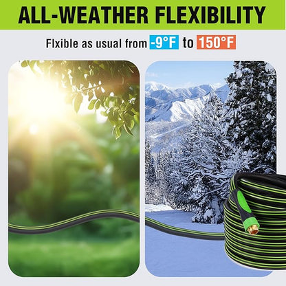 WORKPRO Hybrid Garden Hose 5/8 in.x 100ft, Water Hose Heavy Duty, Flexible, Lightweight Hybrid Rubber Hose with Rotary Handle, 3/4" Solid Brass Fittings, Outdoor Watering Hose for Lawn, Garden & Yard