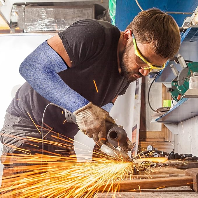 JaGely 6 Pairs Level 5 Cut Resistant Sleeves with Thumb Hole 18 Inches Arm Protection Sleeve Farmer Gardening (Blue)