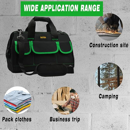FASTECH 20 Inch Tool Bag With Comfortable Shoulder Straps, Waterproof Wide Mouth Tool Kit, Large Tool Bag Tool Storage Package For Men/Women (20IN Green)