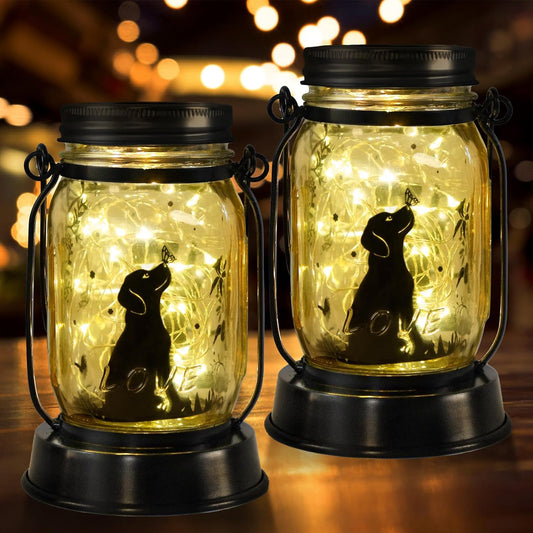 kyoryuger Dog Solar Lanterns 3in1 Dog Light Garden Decor Gifts for Women Mom Grandma Unique Teen Girl Gifts for Dog Lovers Decorative Pet Memory Lanterns for Yard Lawn Patio 2 Pack