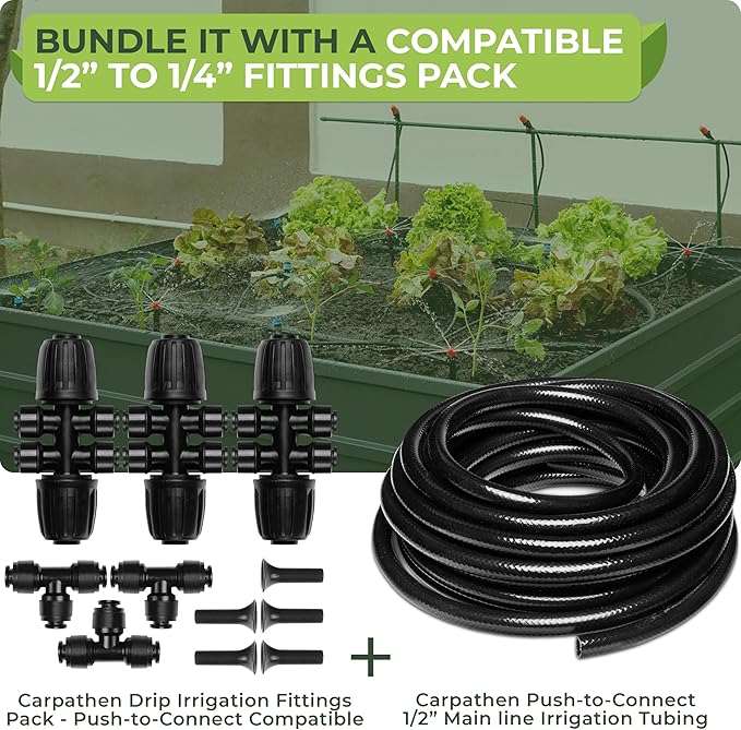 Carpathen 50 FT 1/2 Irrigation Tubing Mainline - Drip Irrigation Tubing Perfect for Push-To-Connect Garden Irrigation System, or as Blank Distribution Hose for Any Gardening Project