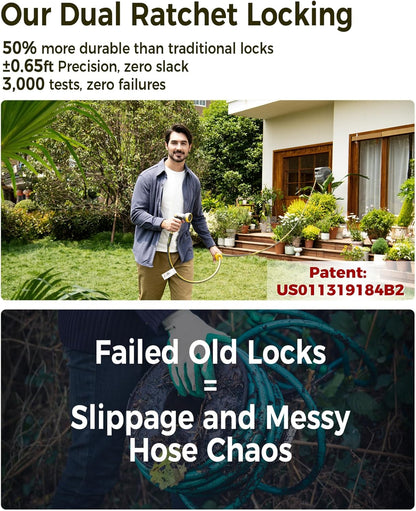 GLAHODEN Retractable Garden Hose Reel 1/2 in x 115 ft, 2025 Upgraded Dual Ratchet Lock UV & Freeze Protection Brass Seal Slow Retraction Anti-Tangle Hose 180°Swivel Reinforced Scaffold Wall Mount