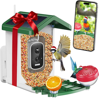 Smart Bird Feeder with 2.5K HD Camera – AI Bird Species Recognition, Solar-Powered, Live Alerts & Video Capture, Squirrel-Proof Outdoor Birdhouse, Gift for Nature Lovers