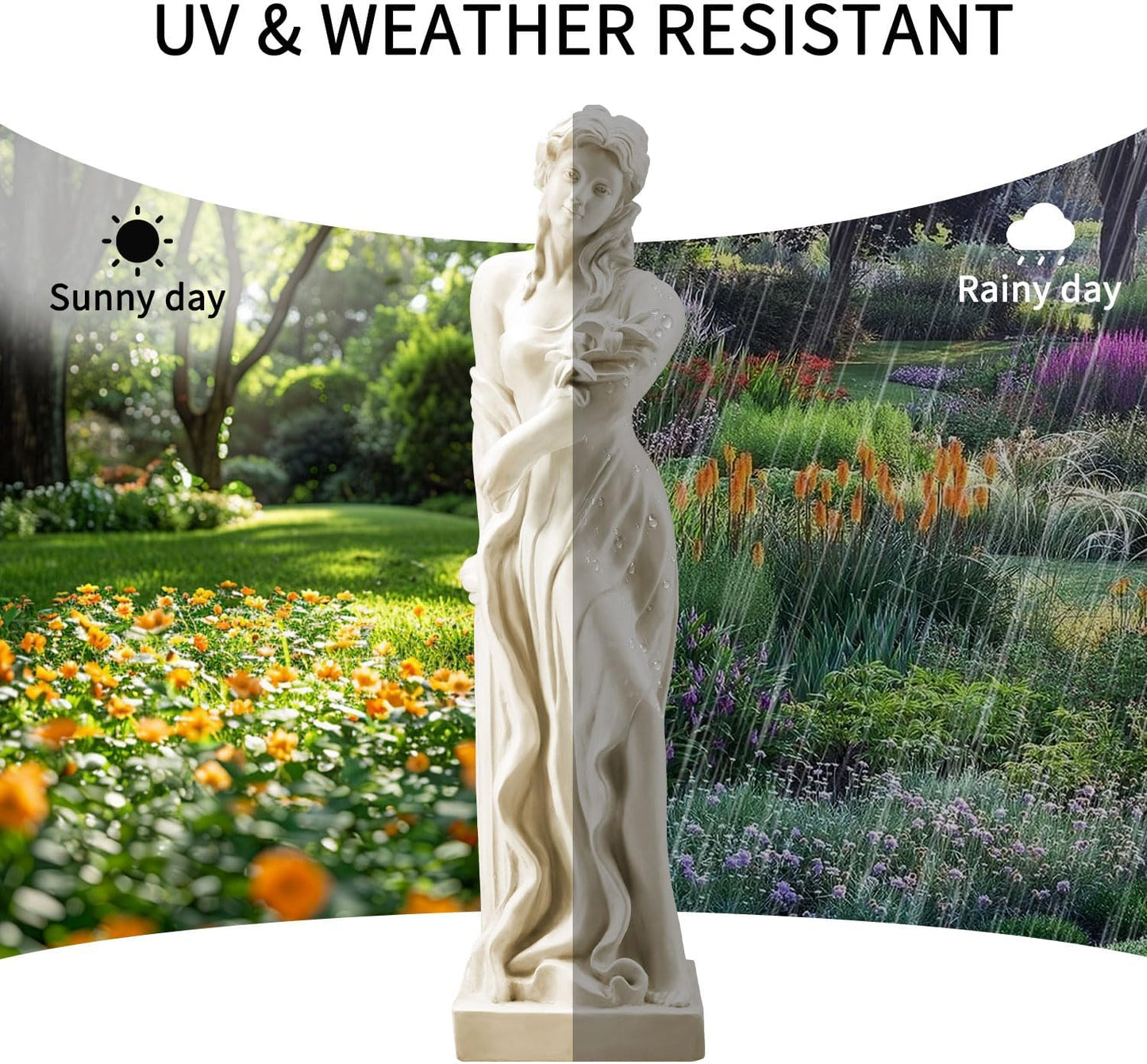 YOLENY 51'' Large Outdoor Garden Nymph Statue, Goddess of Spring Flowers, Roman Style Sculptures Decorations, Religious Garden Statue for Patio Lawns