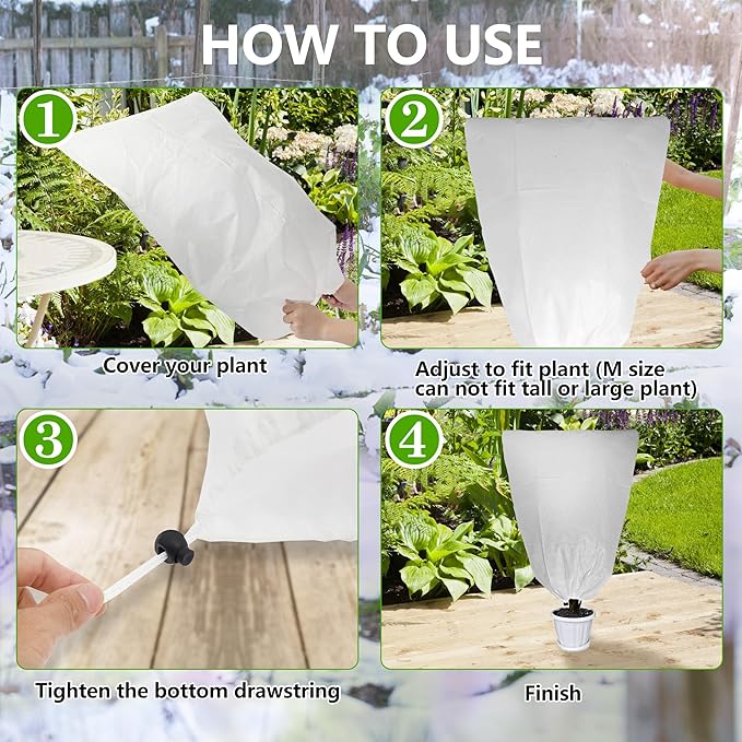 8 Pack Plant Covers Freeze Protection for Winter, 47.2"×31.5" Frost Cloths for Outdoor Plants Cold Weather Blankets with Drawstrings
