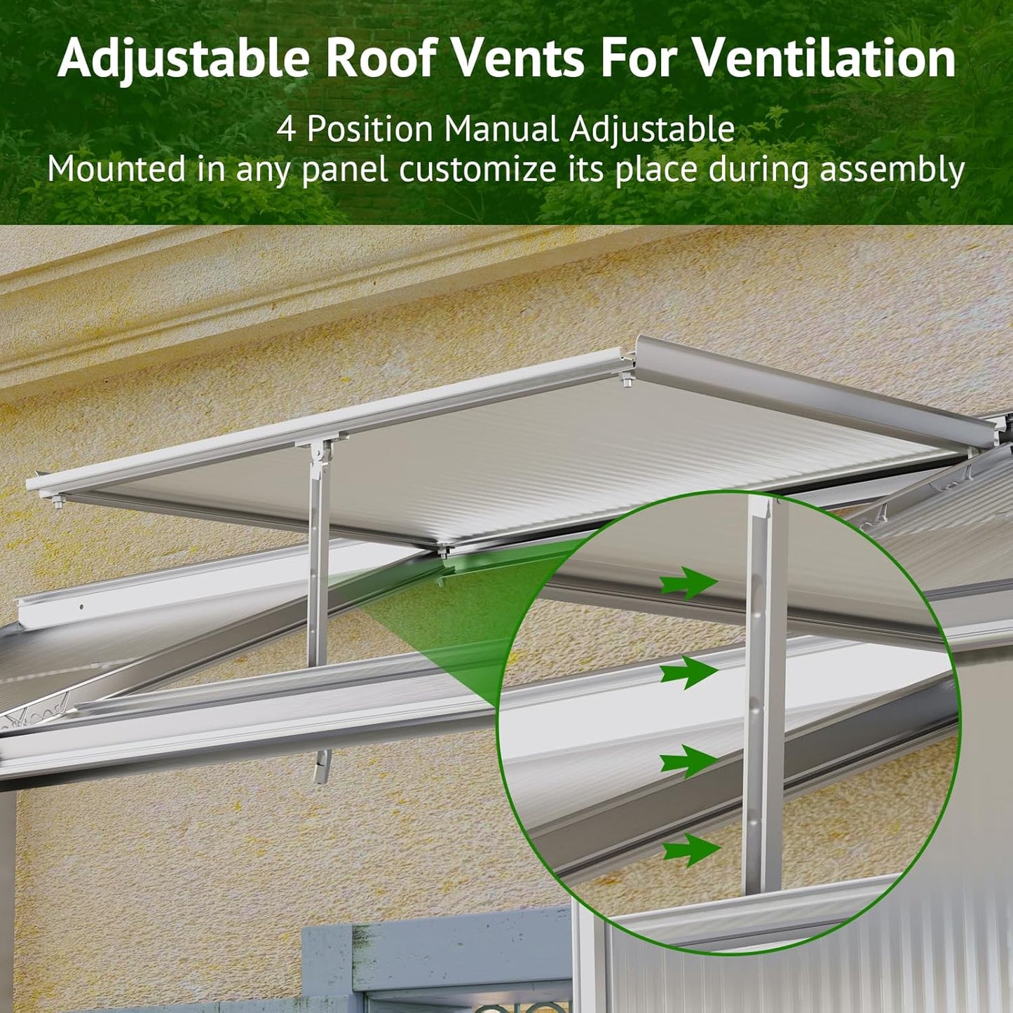 6x2ft Lean-to Polycarbonate Greenhouse, Small Walk-in Greenhouse, with Adjustable Roof Vent, Rain Gutter and Sliding Door, Outdoor Green House for Terrace, Backyard Sliver