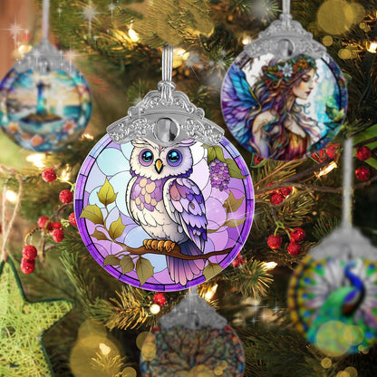 Stained Glass Suncatcher Owl Ornament for Christmas, Holidays, Tree Decor, and Home - Owl Gifts