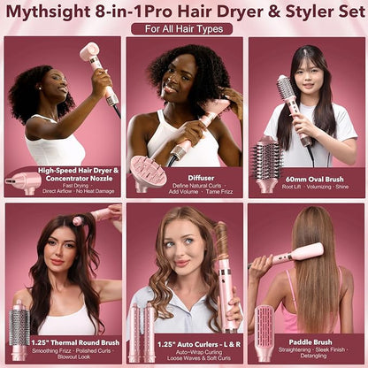 StyleVibe 8-in-1 Air Styler, Hair Dryer & Blow Dryer Brush with Auto Wrap Curl L/R, Fast Drying, Smooth Blowouts, Root-Lift Volume, No Heat Damage Frizz-Free Thermal Brush with Travel Bag