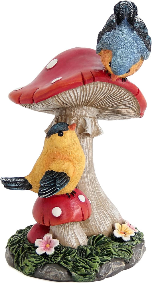 Leekung Bird Garden Statue for Outdoor Decorations,Bird Figurines Mushroom Statue for Garden Decor,Birds Decoration for Garden Patio Yard Lawn Home Shelf Decor Accent,Birds Gifts for Mom