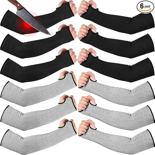 JaGely 6 Pairs Level 5 Cut Resistant Sleeves with Thumb Hole 18 Inches Arm Protection Sleeve Farmer Gardening (Black, Gray)