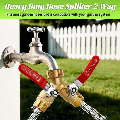 Heavy-Duty Dual-Port Garden Hose Splitter, 304 Stainless Steel Long-Handle Outdoor Full-Flow Hose Manifold, Y-Style Valve with 3/4-Inch GHT Threads