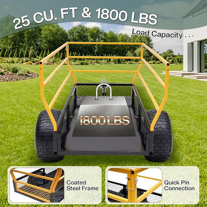 Jocisland Heavy Duty Garden Utility Trailer, 1800 Lbs 25 Cu.Ft Tow Behind Dump Cart with Ball Hitch and T-Shaped Steel Bed, Lawn Mower Tractor Cart for Yard, Farm