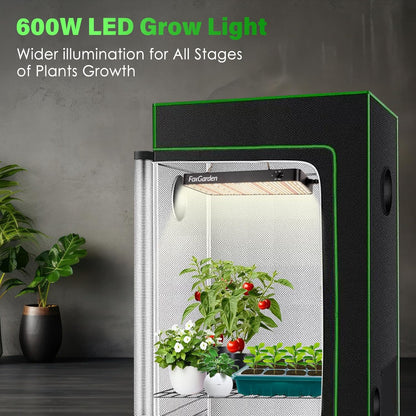FOXGARDEN Upgrade 6000 Lumen LED Grow Light, Full Spectrum Hanging Plant Light with 5 Dimmable Settings, Dual Built-in Fans, and Extended-Length Design, Ideal for Seed Starting and Indoor Growing