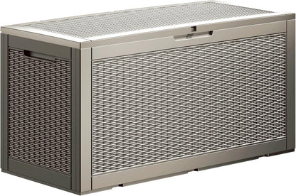 TARKARI 100 Gallon Lockable Resin Deck Box, Waterproof & UV-Resistant Outdoor Storage Box for Outdoor Cushion Storage, Garden Tools & Pool Accessories Storage, Gray