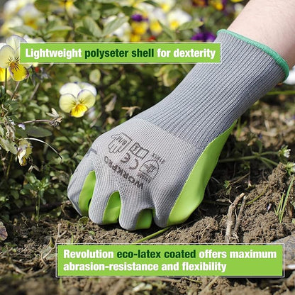 WORKPRO 6 Pairs Garden Gloves, Work Glove with Eco Latex Palm Coated, Gardening Gloves, Working Gloves for Weeding, Digging, Raking, and Pruning (Medium)