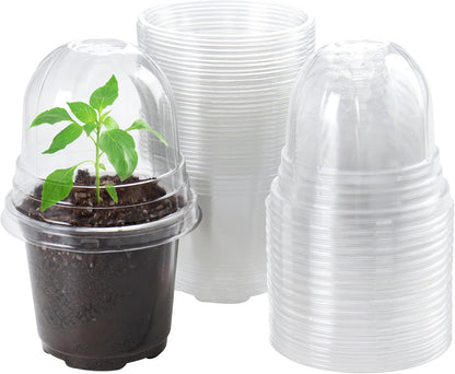 30 Packs 4 Inch Reinforced Clear Nursery Pots with Humidity Dome, Transparent Variety Pack Plastic Plant Pot Seedling Planter Seed Starter Flower