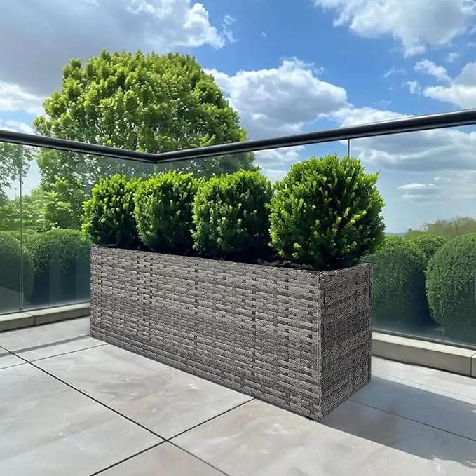 LEWIS&WAYNE Large Rectangular Block Planter Box Handmade Wicker Tall Planters for Outdoor Plants with Removable Liners Modern Planter for Indoor Outdoor Patio Deck - Gray, 36''x12''x16''