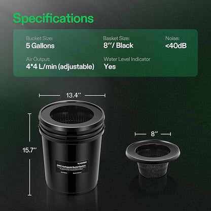 VIVOSUN DWC Hydroponics Grow System with Top Drip Kit, 5-Gallon Deep Water Culture, Recirculating Drip Garden System with Multi-Purpose Air Hose, Air Pump, and Air Stone (2 Buckets + Top Drip Kit)