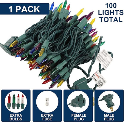 Multicolor Christmas String Lights, 100 Count, Incandescent Mini Christmas Lights, Connectable Xmas Tree Light for Indoor Outdoor Garland Birthday Holiday Wedding Festival Party