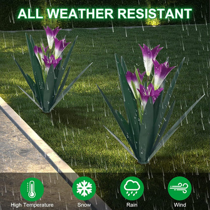 Homight Metal Agave Plant Outdoor Decoration Lily Mexican Yard Art Garden Gift Home Decor Hand Painted Metal Agave Garden Yard Statue, Outdoor Lawn Ornaments(3 Big Purple Lilies)