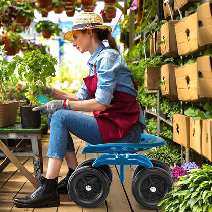 LDAILY Garden Seat with Wheels, Heavy-Duty Utility Stool Cart with Adjustable 11"-16" Height & 360° Rotatable, Rolling Garden Cart with Seat for Lawn Planting, Yard Work, Patio Gardening (Blue)