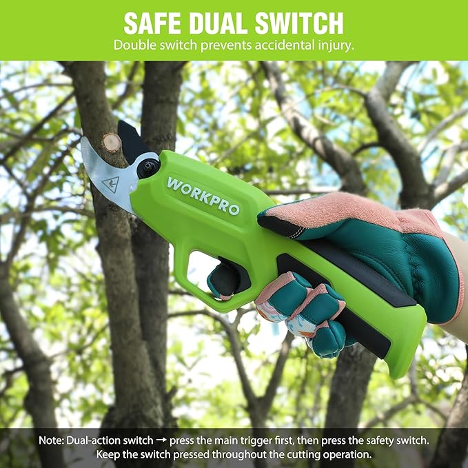 WORKPRO 7.2V Electric Pruning Shears, Battery Powered Pruning Shears, Cordless Tree Pruner, 0.8 Inch Cutting Diameter, Branch Cutter Gardening Scissors with Rechargeable Battery