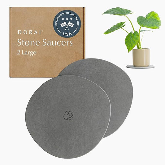 Dorai Stone Plant Pot Saucer – 2 Large Diatomite Water-Catching Trays for Indoor Plants