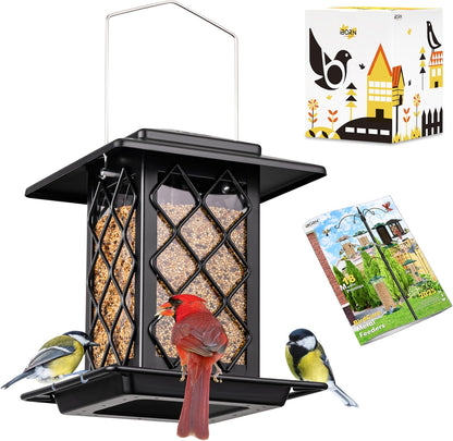 iBorn Bird Feeders for Outdoors, Metal Bird Feeder, Wild Bird Feeders for Cardinal, 2.4LBS Capacity,18cm Large Roof, Lantern Style, Black