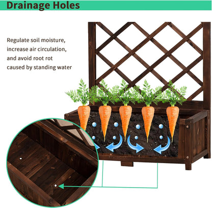 Anraja Raised Garden Bed Planter with Trellis Outdoor Wood Box 67in Set of 2 Flower Standing Planter Box Privacy Lattice Panels with Legs for Patio Porch w/Drainage Holes 29.5" L x 17.0" W x 67.0" H