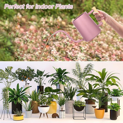 Watering Can Indoor Plants, 35 oz/1000 ml Metal Stainless Steel Watering Can Pot with Long Spout for Indoor House Plants Bonsai Outdoor Garden Flower Decorative (Pink)