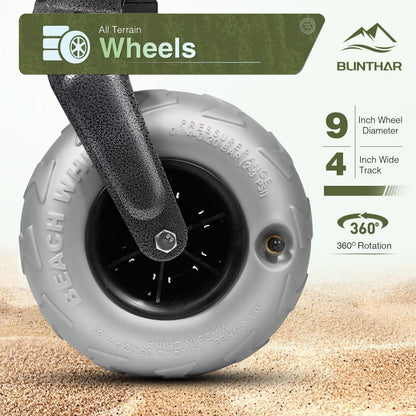 Beach Wagon with Big Wheels for Sand, Heavy Duty Harder Sand Collapsible Folding Wagon with All-Terrain 9" Pneumatic Ballon Tires, Utility Wagon for Garden Sports Camping Outdoor Activities