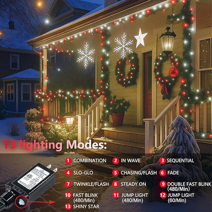 Upgraded Connectable 200 LED String Lights Indoor Outdoor, 66FT Red and White Christmas Lights Waterproof, 13 Modes Twinkle Fairy Lights Plug in Clear Wire for Christmas Tree, Bedroom, Classroom Decor
