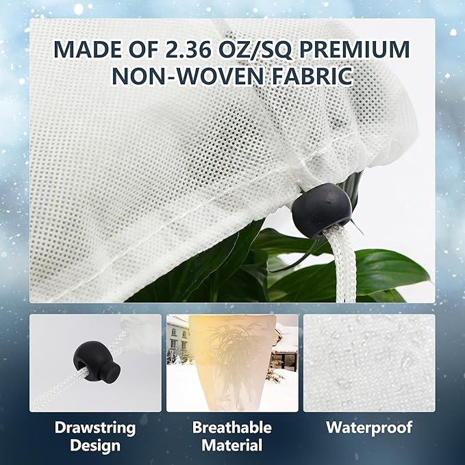 2 Pack Plant Covers Freeze Protection for Winter, 47.2"×31.5" Frost Cloths for Outdoor Plants Cold Weather Blankets with Drawstrings
