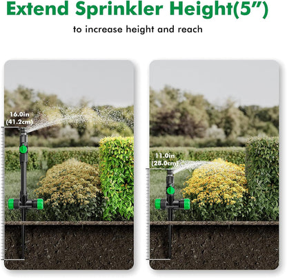 RESTMO Flexible Sprinkler System with Metal Spike Base, Above Ground DIY Irrigation Kit, Multi-Adjustable Lawn Sprinkler Set, Ideal for Plant and Flower Bed Watering (Garden Hose Not Included)