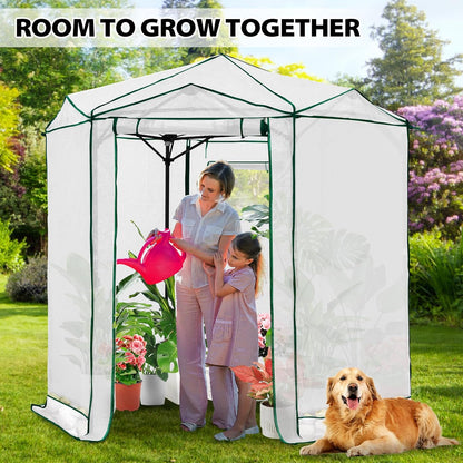 EAGLE PEAK 6.6x6.6 ft Hexagon Pop up Greenhouse, Portable Walk-in Grow Tent for Seed Starting, Garden Plants, Indoor Outdoor Green House, All-Weather Plant Shelter, PE Cover, White/Clear