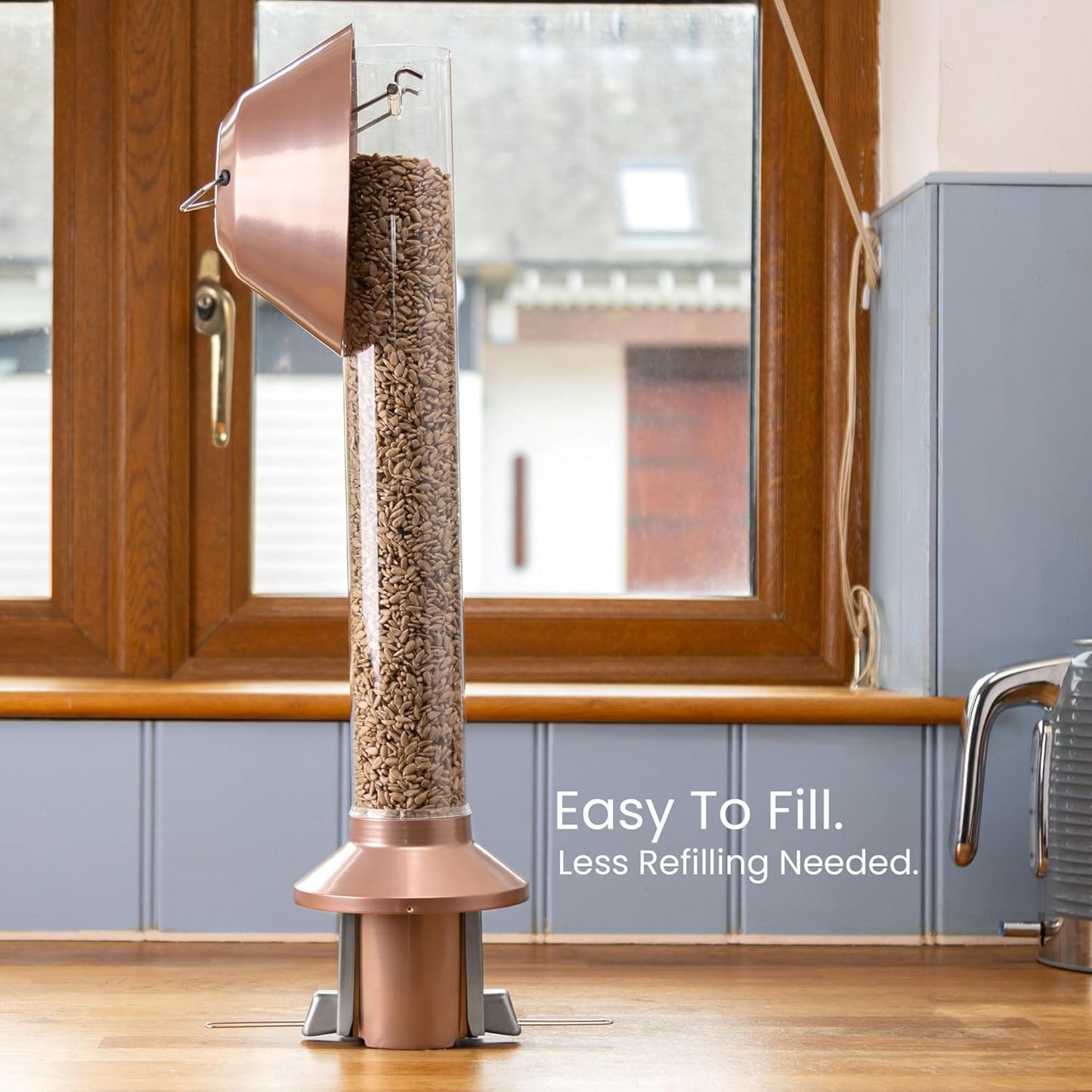 Roamwild 2.0 Squirrel Proof Wild Bird Feeder Mixed Seed Sunflower Heart Version - Now Greatly Improved - Antique Copper – Huge 4 POUND Seed Capacity – 26”x8”x8” (w/Hanger)