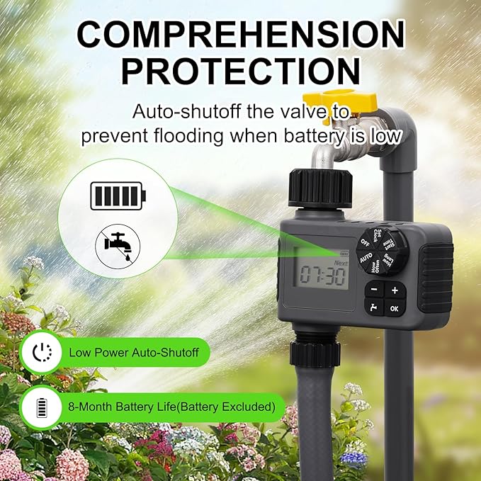 Sprinkler Timers, Water Timer, Programmable Garden Hose Timer with Rain Delay, Manual& Automatic Watering System, Waterproof Digital Irrigation Controller for Yard, Lawn, Pool, 1 Outlet