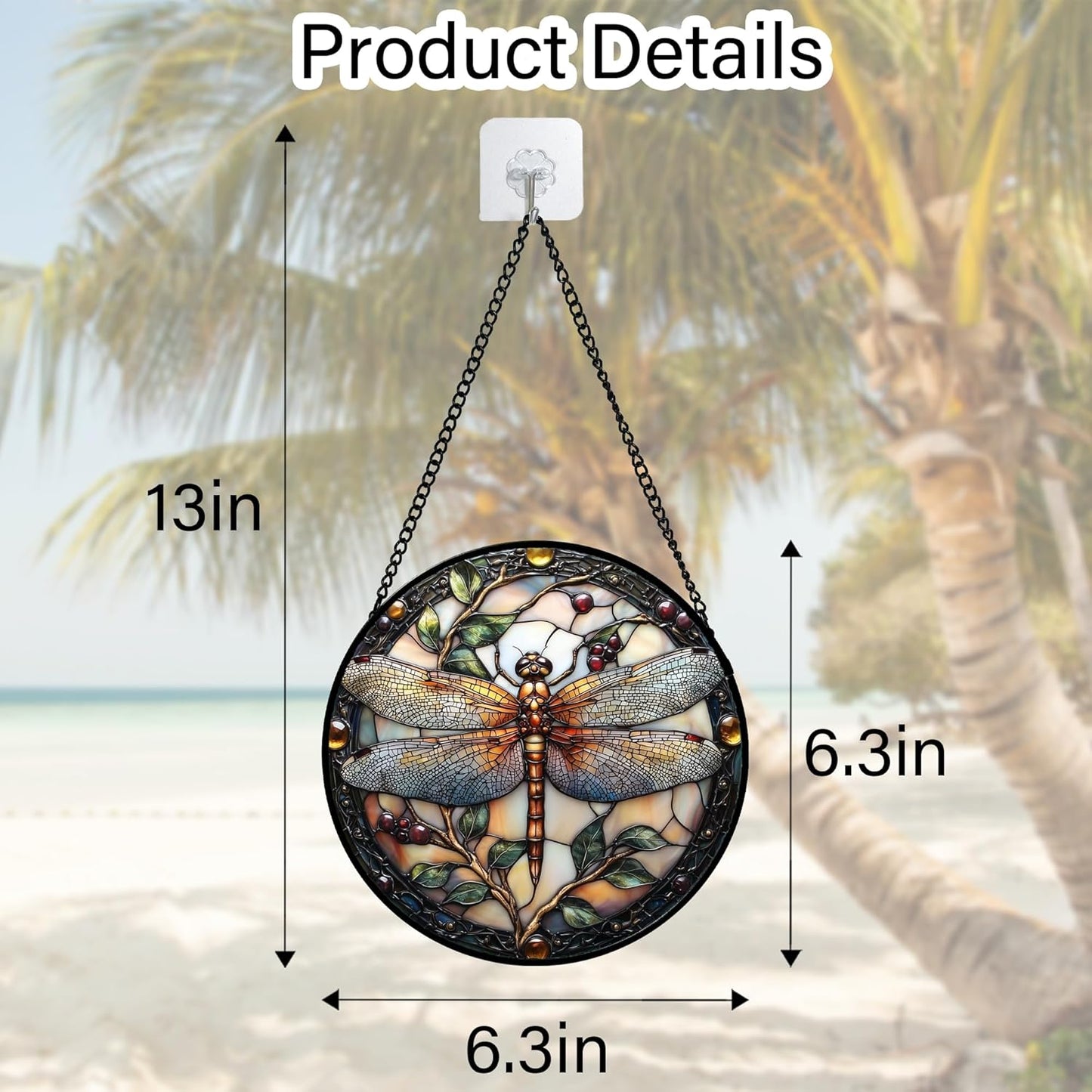 Stained Glass Window Hanging - Dragonfly Plant Suncatcher Ready to Hang Window Doors Home Decoration, Christmas, Mother's Day Birthday Gifts for Women, Men, and Mom 6.3X6.3IN