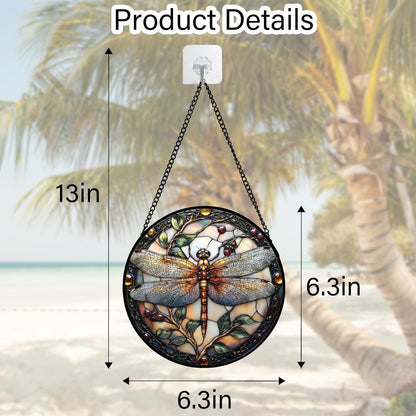 Stained Glass Window Hanging - Dragonfly Plant Suncatcher Ready to Hang Window Doors Home Decoration, Christmas, Mother's Day Birthday Gifts for Women, Men, and Mom 6.3X6.3IN