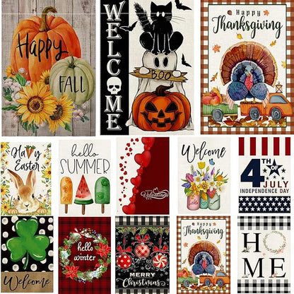 Garden Flags 12x18 Double Sided, Set of 12 Yard Flags for Outside Seasonal Garden Flag Outdoor Holiday Farmhouse Decorations Flags for All Seasons(Seasonal)