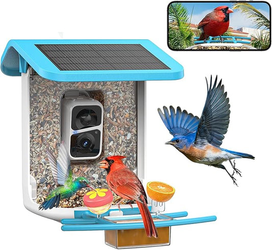 SMONET Bird Feeder with Camera B300: Smart Birdhouse Camera AI Recognition Solar Powered,Outdoor Wireless WiFi Birdfeeder Watching Live Video,Funny Birthday Gifts for Mom Mother Grandma Daughter