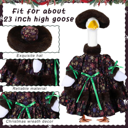 Suzile Christmas Porch Goose Outfit Winter Costume for 23" High Cement or Plastic Goose Clothes for Yard Lawn Outdoor Garden Patio Concrete Duck Statue for Winter Snowflake Xmas Dress Holiday Decor