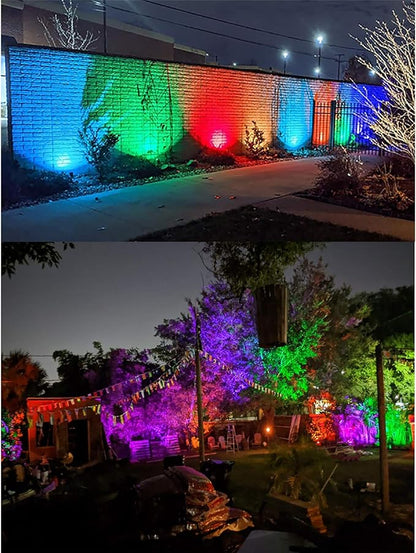 Outdoor Spotlights, Yard Spot Lights with Timer, 5W 120V RGB Colored Waterproof Memory Dimmable LED Landscape Light with Spiked Stand for Yard Lawn Pathway Tree Garden, 2 Packs