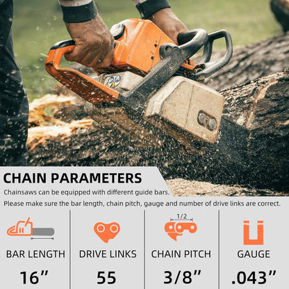 5 Pack 16 Inch Chainsaw Chain for Stihl 3/8" LP Pitch .043" Gauge 55 Drive Links Fits Stihl MS170, MS171, MS180c, 61PMMC3-55, Oregon R55 and More