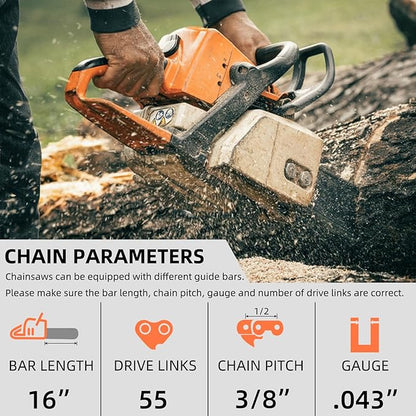 5 Pack 16 Inch Chainsaw Chain for Stihl 3/8" LP Pitch .043" Gauge 55 Drive Links Fits Stihl MS170, MS171, MS180c, 61PMMC3-55, Oregon R55 and More